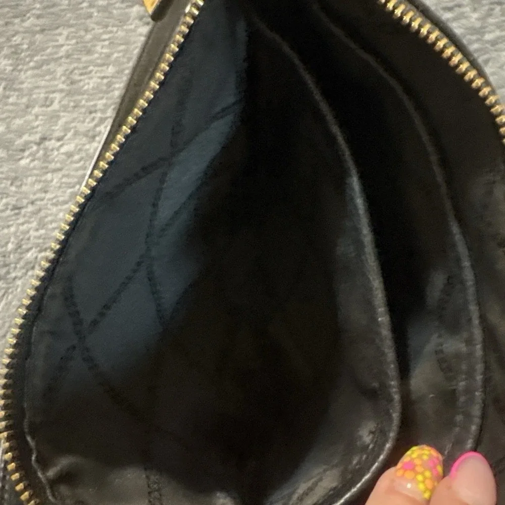 Michael Kors Medium Black Leather Crossbody Handbag with Gold Accents